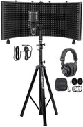 Rockville Recording Studio Bundle: Rockshield 3 Mic Isolation Shield W/Sound Dampening Foam, Rcm Pro Condenser Microphone, Pro-M50 Headphones, Rves05 Tripod Stand, 4-Items
