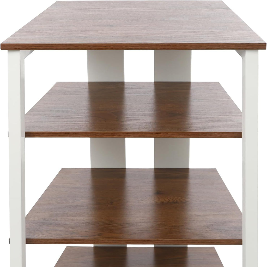 4-Tier AV Media Stand, Corner Shelf Stereo Audio Rack Stand with Adjustable Shelves, 110 lbs Total Capacity, Perfect for Home Theaters, Studios (Brown+White)