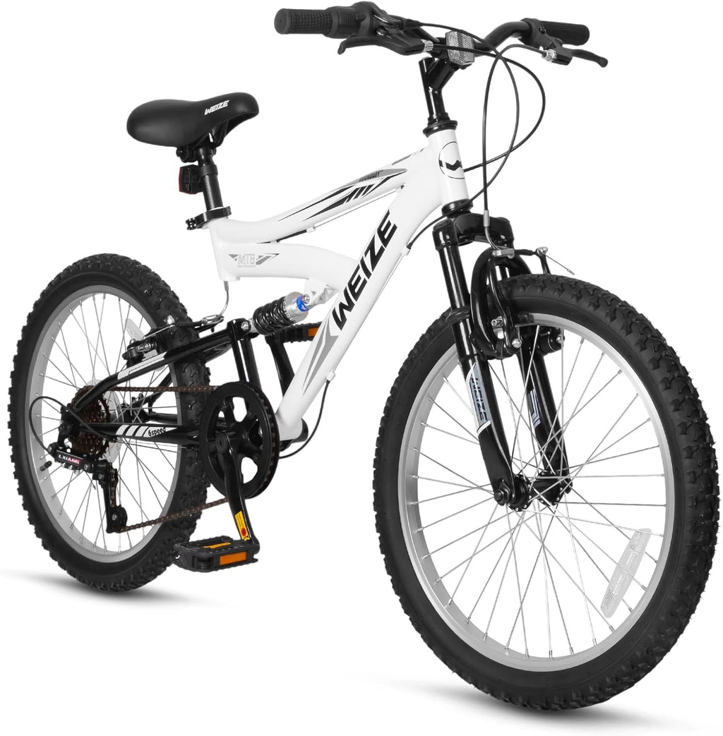 WEIZE Kids Mountain Bike, Kids' Bicycles for 6-14 Years Old Boys Girls with Dual Full Suspension, 6 Speeds Drivetrain, High-Carbon Steel Frame, Ideal for Young Riders and Adventurers
