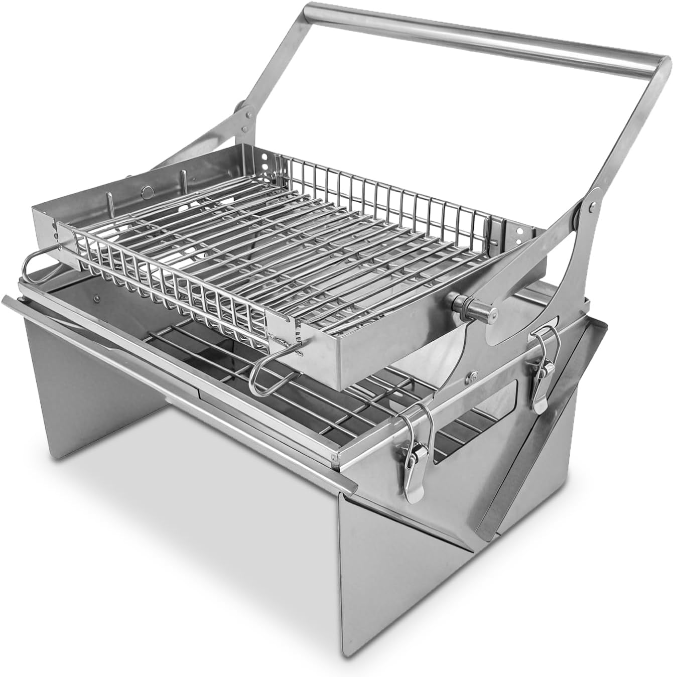 Portable 360°Rotating Charcoal Grill with Flipping Basket - 304 Stainless Steel Barbecue Grill for Camping, Tailgating, and Outdoor Adventures, Easy to Disassemble, Includes BBQ Bag New Upgrade