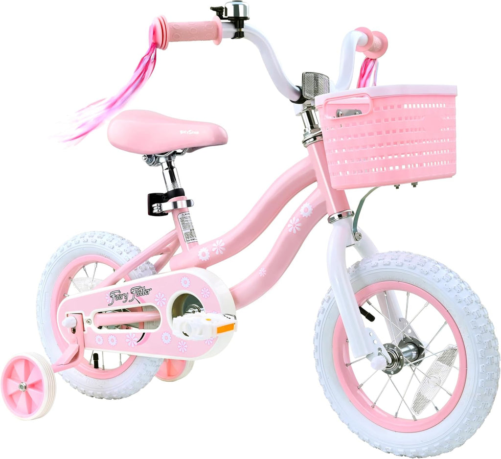 bicystar Girls Bike for Kids Ages 2-8 Years, 12 14 16 18 Inch Kids Bike with Training Wheels, Basket & Streamers, Pink Little Girls Bicycle with Coaster Brake, Birthday Gift