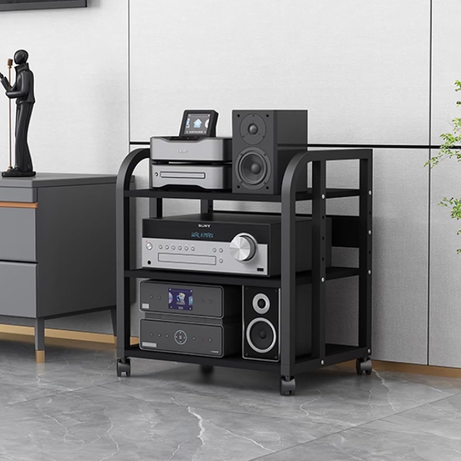 2/3/4 Tier Media Stand, Audio Rack & HiFi Shelf Cabinet for Living Room & Studio, Adjustable Audio Storage Unit (19.7x15.7x23in) - Perfect for Components & Equipment