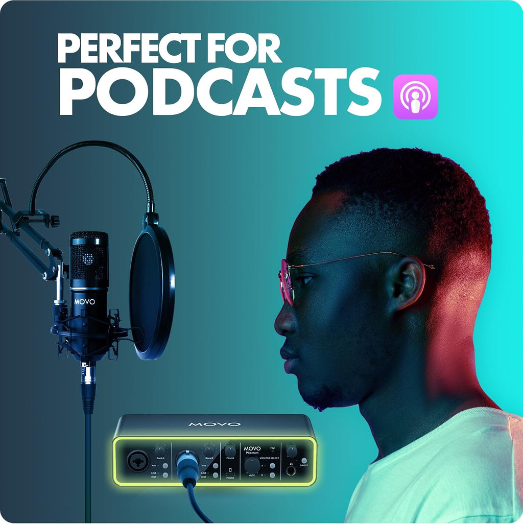 Movo PodKit2A Podcast Equipment Bundle for 2 Condenser Microphone Kit with Phantom 2x2 USB-C Audio Interface and Articulating Scissor Arm Mic Stand - for YouTube, Podcasting, Streaming, Twitch