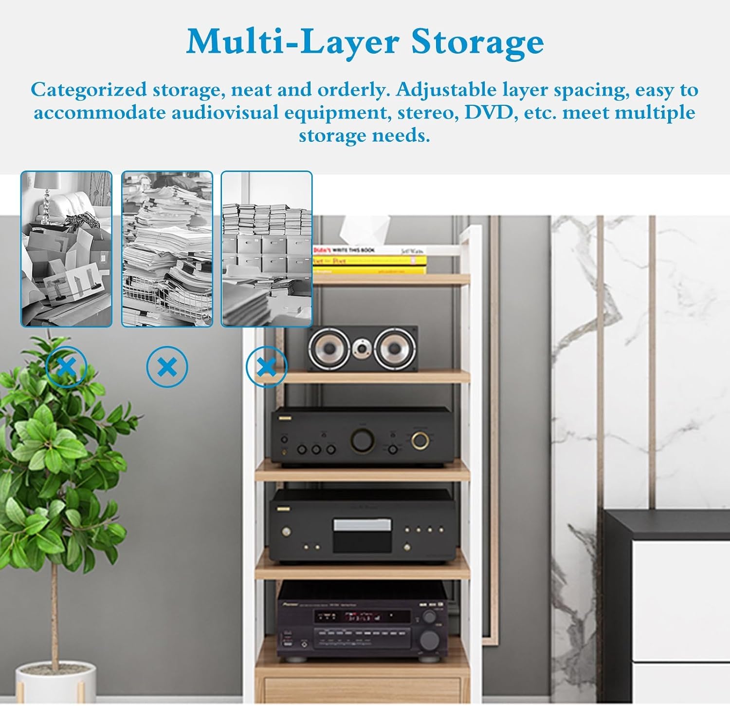 1m Tall Mobile Audio Rack Shelf, Amplifier Holder Cabinet for Recording Room/Home Cinema Media Equipment Storage, Multiple Shelf Entertainment Stand - Black White(Deep Coffee,3 Tier)