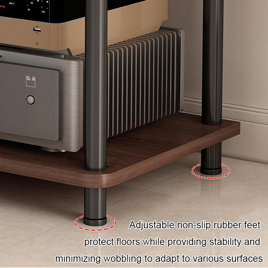 Floor-Standing 2 Tier AV Media Stand, Audio Rack Tower, TV Game Console Equipment Shelf, CD Record Player Stereo Component Rack Cabinet for Home Theater Studio(Carbon Fiber,60x40x42.5cm)