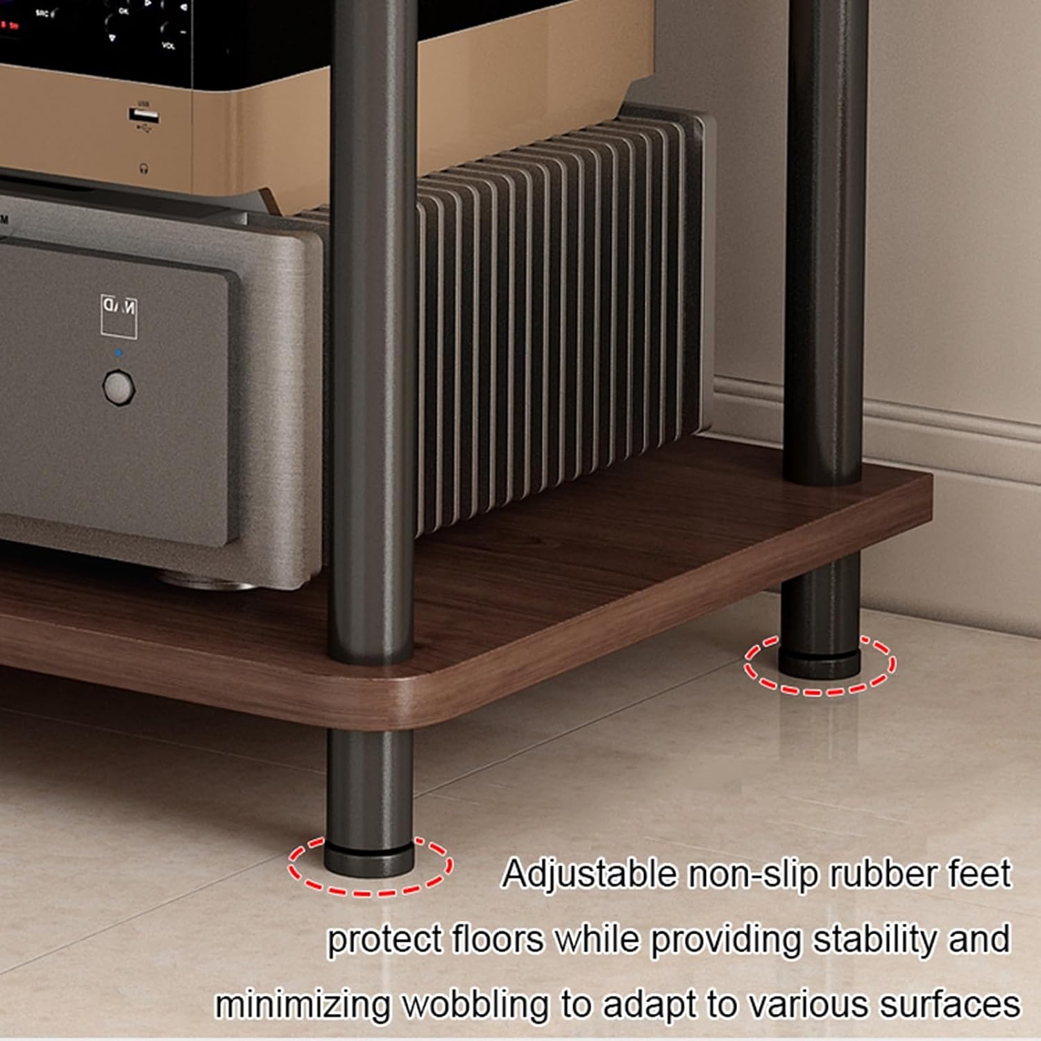 Floor-Standing 2 Tier AV Media Stand, Audio Rack Tower, TV Game Console Equipment Shelf, CD Record Player Stereo Component Rack Cabinet for Home Theater Studio(Carbon Fiber,60x40x37.5cm)