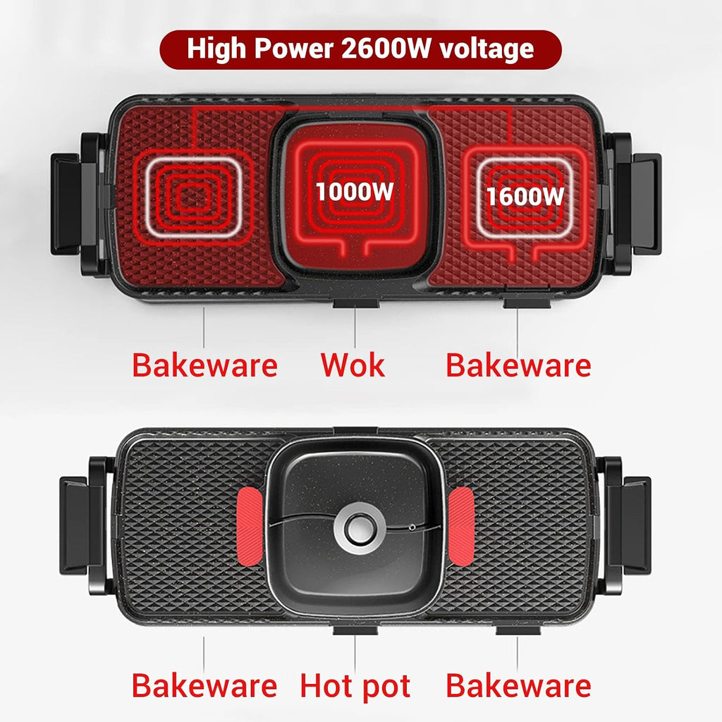 Barbecue Hot Pot 2 In 1, Indoor Korean BBQ, Dual Control Shabu Shabu, Hot Pot with Grill, Multifunction Smoke Free Stove Portable with Free Spoons, Brushes, Pliers, Strainer Scoops 110v.