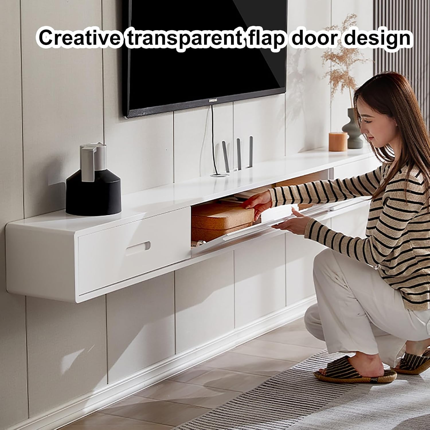 Wall Mounted TV Stand, Floating TV Unit Solid Wood Storage for 42-70' TVs, Multimedia Game Entertainment Equipment Storage Rack for Home and Office (Color : Natural, Size : 160cm/63in)