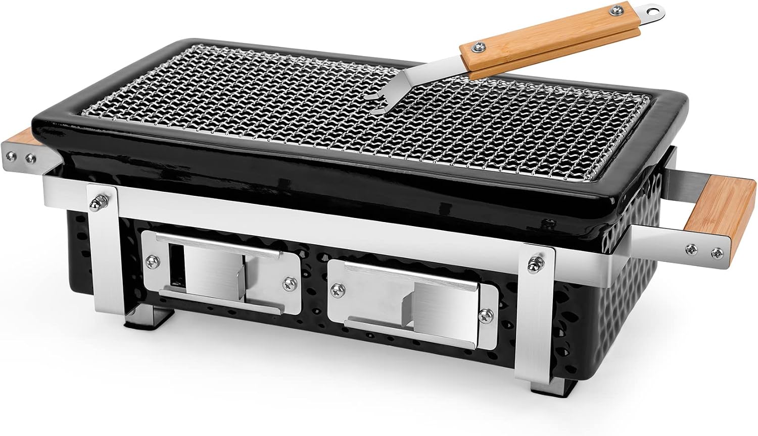 ONLYFIRE GRILLS Charcoal BBQ Hibachi Grill with Grid Lifter, Portable Yakitori Grill with Stainless Steel Grate, Barbecue Stove for Outdoor Camping Picnic Patio Backyard Cooking, GS306