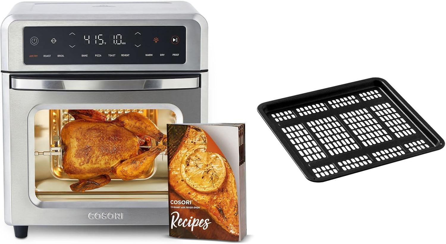 COSORI Air Fryer Toaster Oven, 13 Qt Airfryer Fits 8' Pizza, 11-in-1 Functions & Air Fryer Tray for Air Frying & Cooking, Air Fryer Accessories & Replacements, Black, Non Stick & Dishwasher Safe