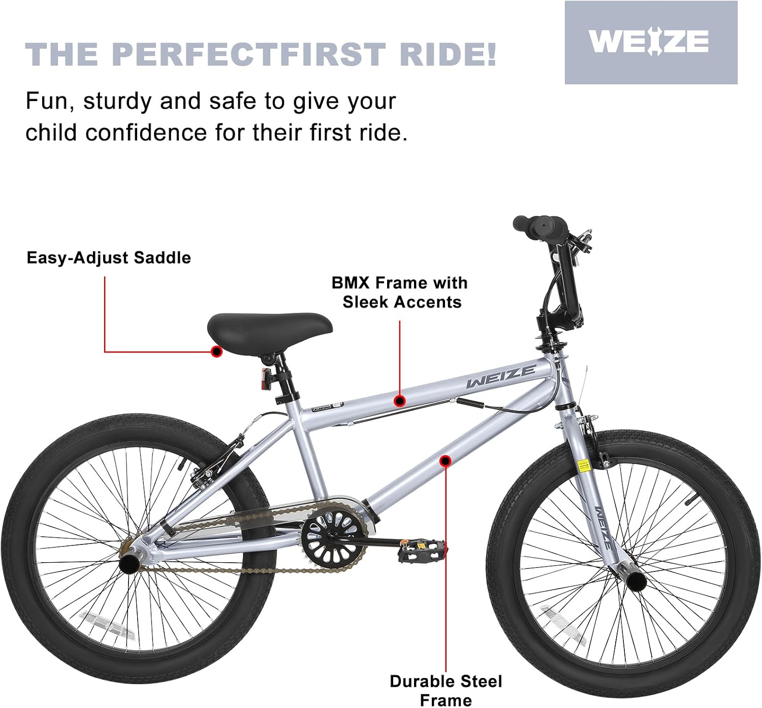 WEIZE Freestyle BMX Bike, 20 inch Trick Bicycle for Kids, Hi-Ten Steel Frame, 360 Degree Rotor Freestyle, 4 Pegs Single Speed Teen Bike for Boys Girls & Beginner-Level to Advanced Riders