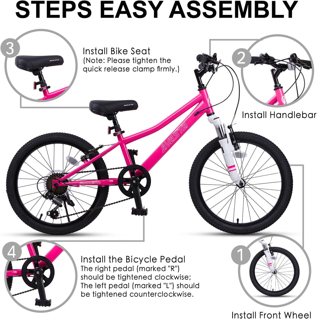 AVASTA Govet 20'' Kids Mountain Bike for 6-12 Years Old Boys Girls with Suspension Fork, 6 Speeds Drivetrain, Multiple Colors