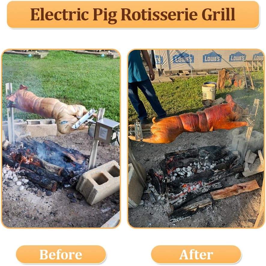 BBQ Grill Rotisserie Kit Up to 220lb Pig Spit Rotisserie Grill Roaster Heavy Duty for Pig Rotisserie Hog Lamb Outdoor Party Campfire Barbecue