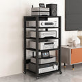 Audio Rack Av Tower Media Stand 5 6 7 Tier Electronics Equipment Shelf, Black Movable Record Player DVD Holder, Entertainment Video Game Console Cabinet Shelf(110cm/43.3in high(5 Tier))