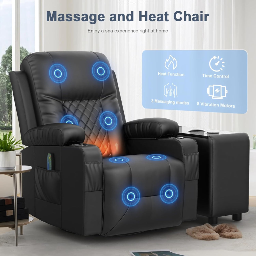 Recliner Sofa Set, Loveseat Recliner Couch and 2 PCS Recliner Chair with Heat & Massage, Home Theater Seating with Console, Drawer, USB Ports & Phone Holders, Reclining Loveseat for Theater
