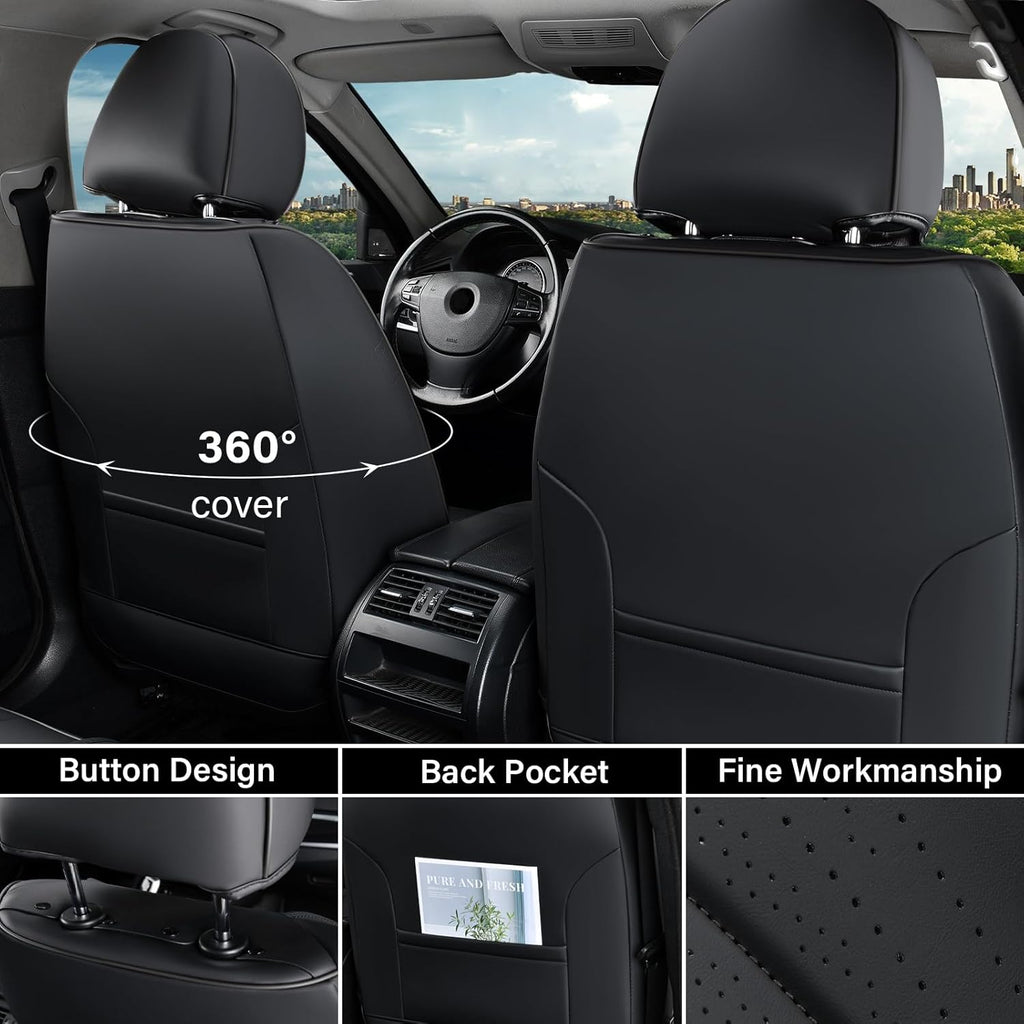 Coverado Car Seat Covers Full Set, Waterproof Nappa Leather Seat Cover for Cars, Luxury Universal Seat Cover, Front and Back Car Seat Protector Car Seat Cushion Fit for Most Cars(Black)