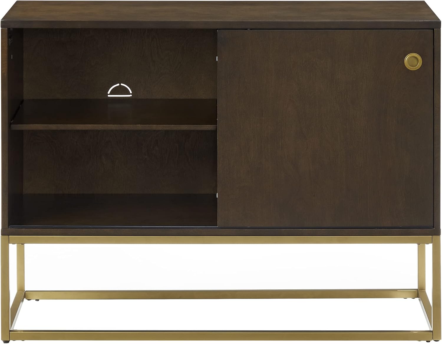 Crosley Furniture Byron Media Console and Record Player Stand with Storage for Vinyl Records, Dark Brown/Gold