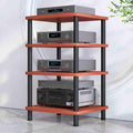 4-Tier Teak Wooden Media Stand, Entertainment Cabinet & Stereo Rack for TV, AV Components & Gaming Consoles, Stylish Storage Solution for Home Décor