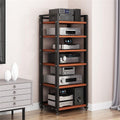 Media Storage Cabinet 5/6/7/8 Tier, AV Media Stand Audio Video Media Stand Record Player Stand, Modern AV Cabinet Audio Rack Stereo Components Rack for Entertainment Stereo,Walnut,6 Tier W 23.6