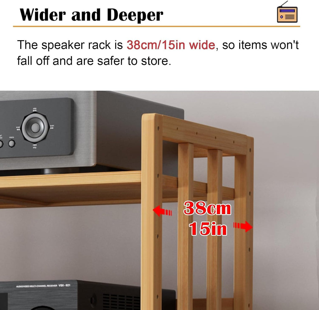 Large Capacity Vintage Stereo Console/AV Cabinet, 5-Tier Adjustable Speaker Stand/Electronics Equipment Shelf, Audio Component Rack with Wheels(Color:Light Brown,Size:55cm/21.7in)