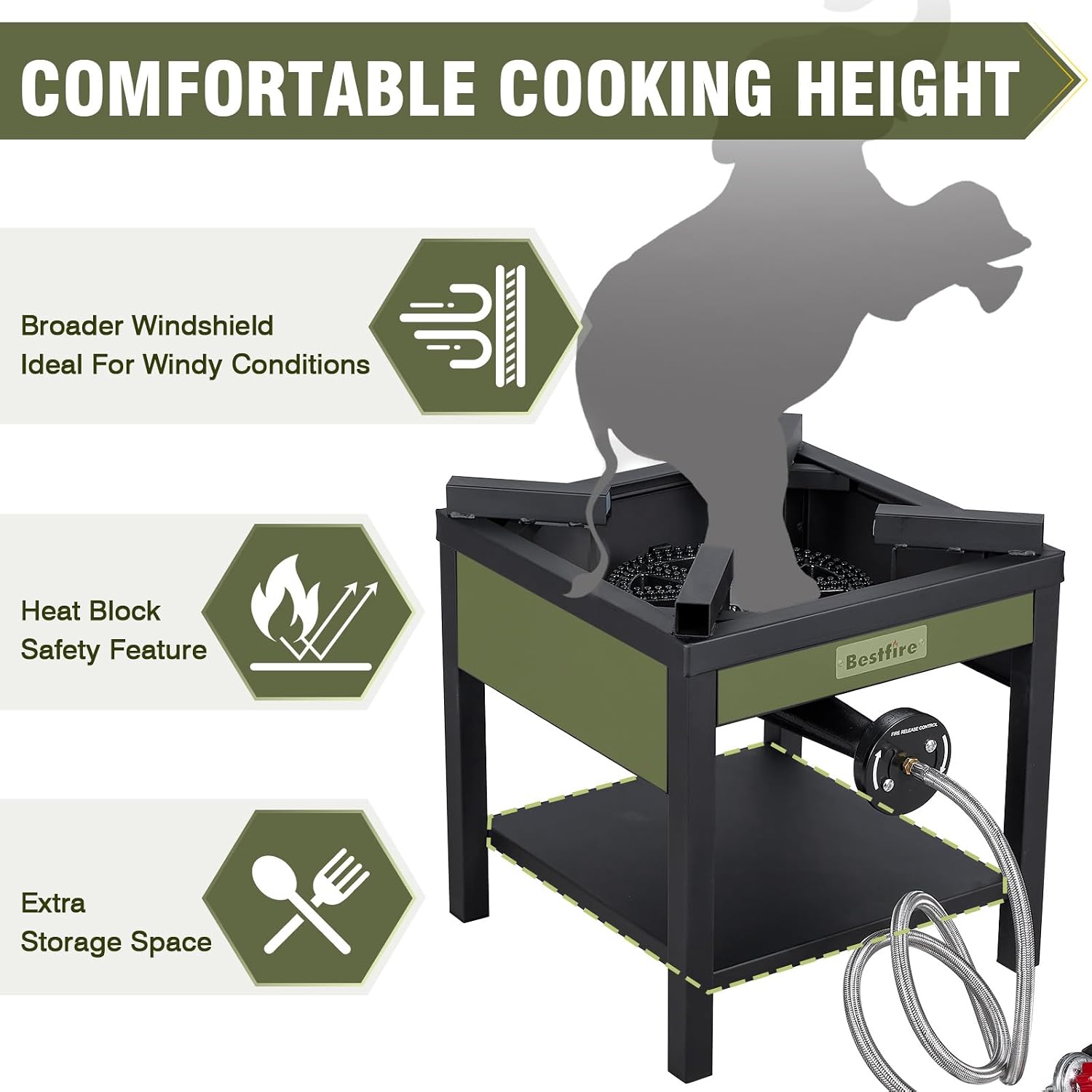 Bestfire 260,000 BTU Outdoor Propane Gas Stove with 0-20 PSI Adjustable Regulator and Steel-Braided Hose for Outdoor Home Cooking and Turkey Frying