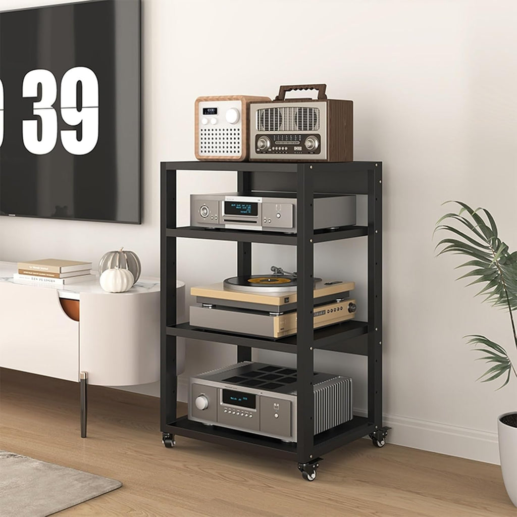 5 Tier Audio Video Stand - Multifunctional Media Cabinet with Mobile Wheels, Stereo Rack for Home & Office, Amplifier & DVD/CD Player Storage, Open Shelf (55x50x90cm)
