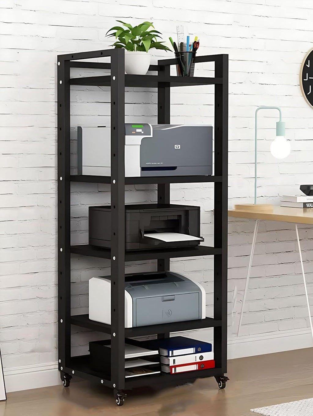 Modern Black 5 Tier HiFi Audio Equipment Rack Cabinet on Wheels Heavy Duty DVD Storage Media Shelf Stand for Home Stylish HiFi Racks for Audio Equipment