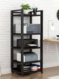 Modern Black 5 Tier HiFi Audio Equipment Rack Cabinet on Wheels Heavy Duty DVD Storage Media Shelf Stand for Home Stylish HiFi Racks for Audio Equipment