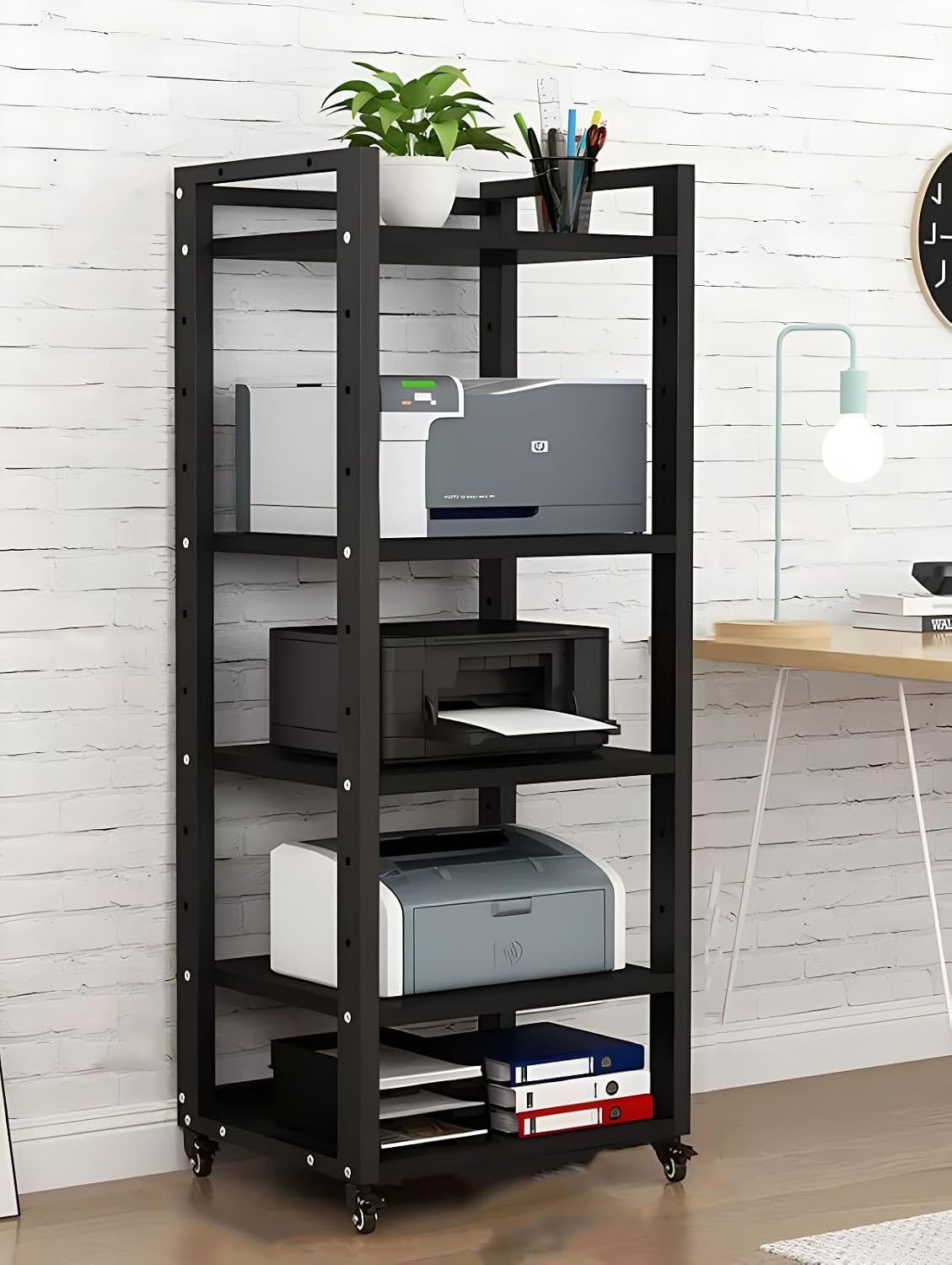 Modern Black 5 Tier HiFi Audio Equipment Rack Cabinet on Wheels Heavy Duty DVD Storage Media Shelf Stand for Home Stylish HiFi Racks for Audio Equipment
