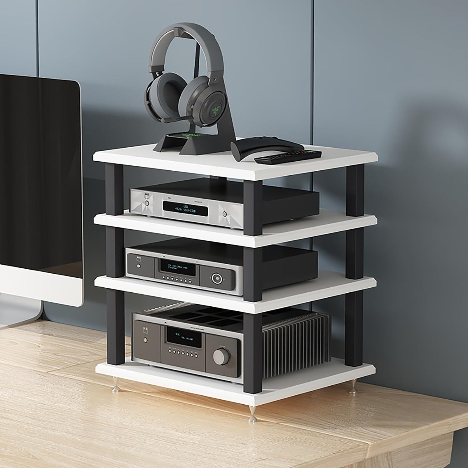 Audio Rack Tower AV Media Stand Audio-Video Media Stand, Storage Rack Audio Tower Thickened Steel Pipe, Equipment Console Shelf for Home Office Theater(White)