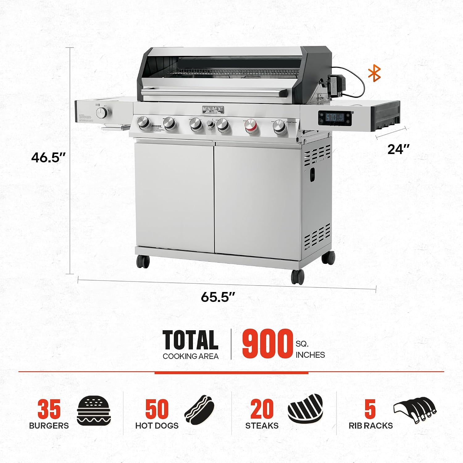 Monument Grills 6+1 Burner Smart Tech Propane Gas Grill, Denali 605Pro Stainless Steel Grill 78,000 BTU Outdoor Garden Barbecue Grill with Side Sear Burner, Cooking Plate, Cover and Rotisserie Kit