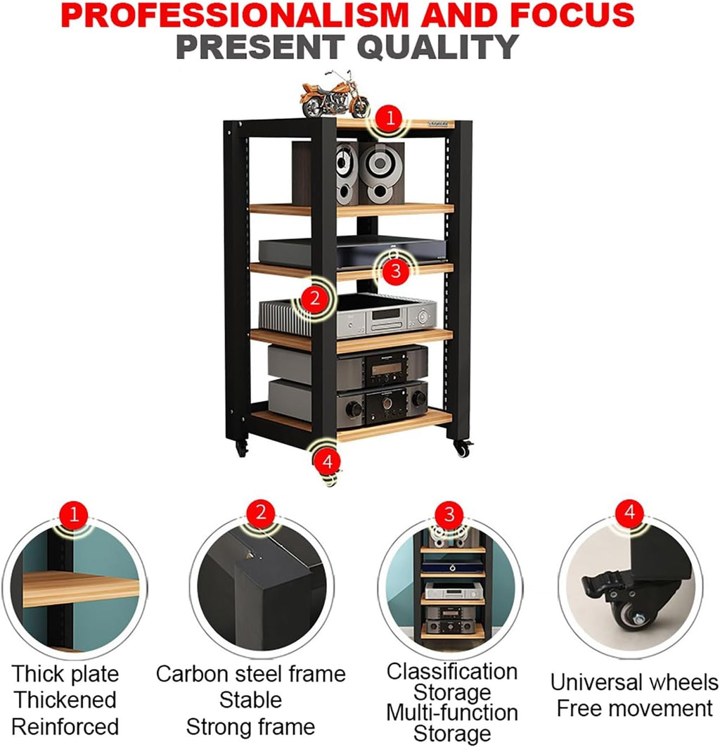 Gaming Shelf for Record Player & Audio Rack - CD/DVD Display Cabinet, Corner Stand with Wooden Shelves for Projector, PS5, Game Console & Cable Box (Yellow, 60x50x40cm)