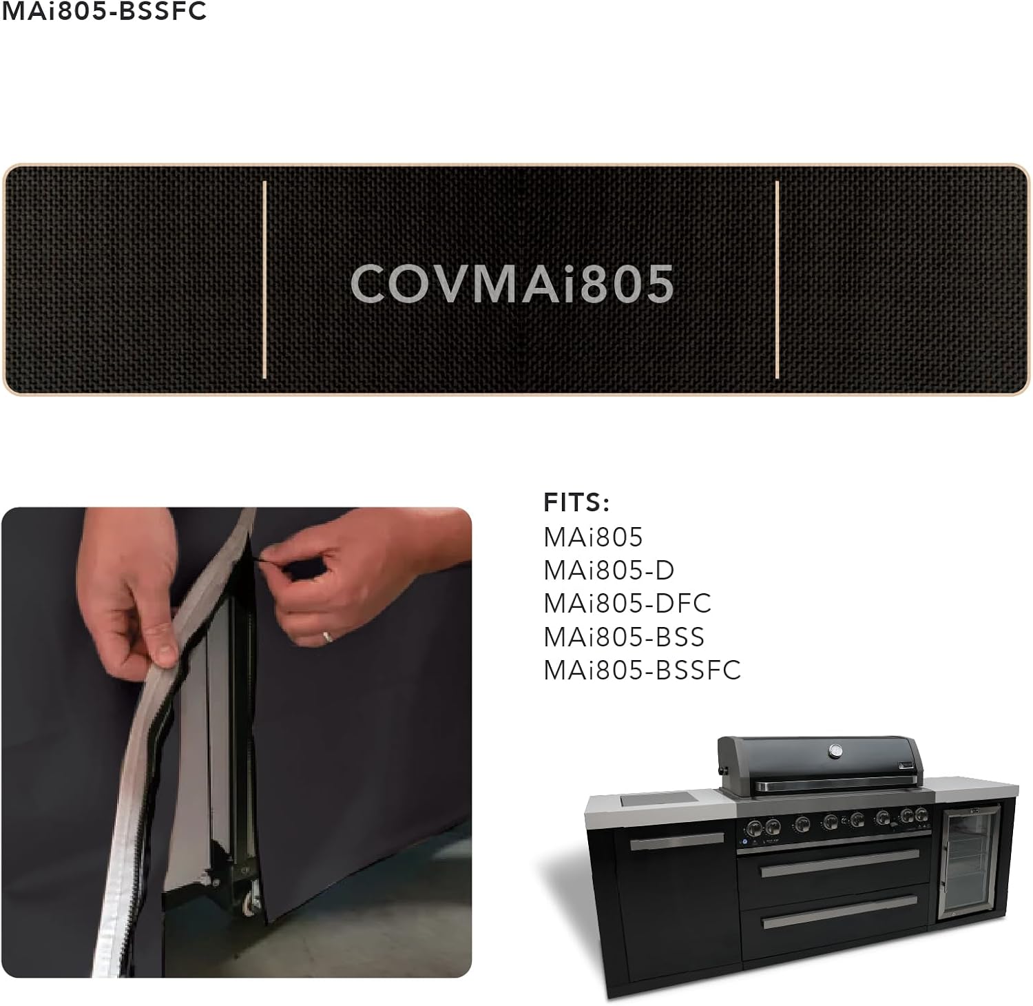 Mont Alpi Heavy Duty Black Water Resistant All Weather Cover for 94' W x 23' D Deluxe Original and Black Outdoor Kitchen Island Grill Models - MAi805 / MAi805-D MAi805-BSS / MAi805-DFC / MAi805-BSSFC