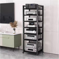 Movable Stereo Components Cabinet Rack with Adjustable Shelf - Av Media Shelf for Dvd Players/ Cd Changer/ TV Accessories/ Game Console - Audio Equipment Rolling Carts on Wheels(Black,7 tier-60cm wide
