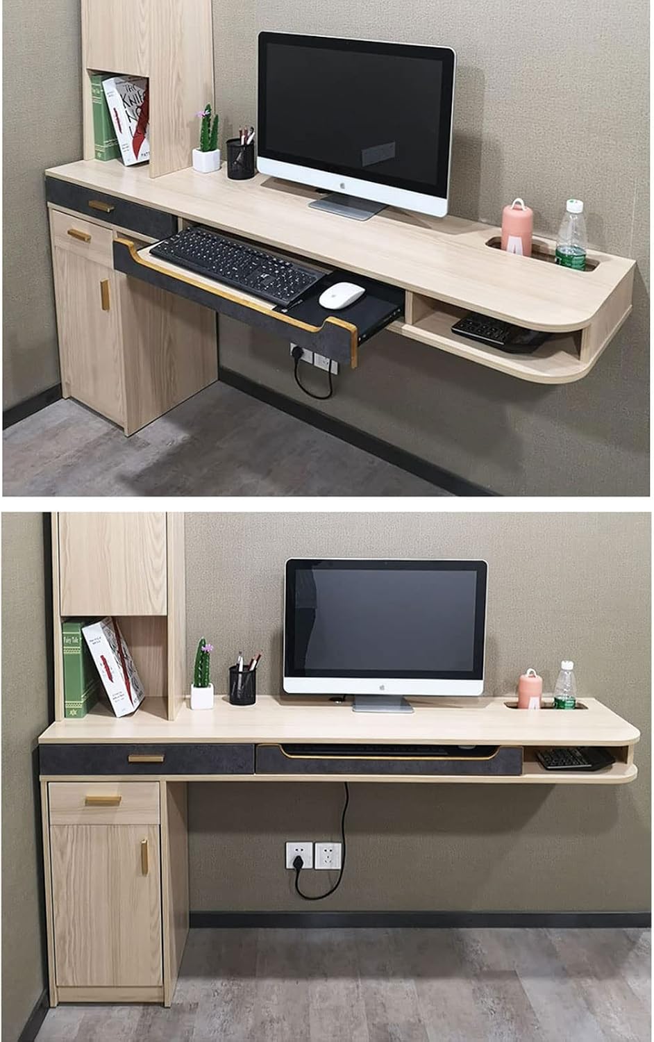 Wall Mounted Workstation Desk & TV Cabinet - Floating Shelf Media Console for Home Office & Bedroom, Corner Shelves for Audio-Visual Equipment & Writing Table