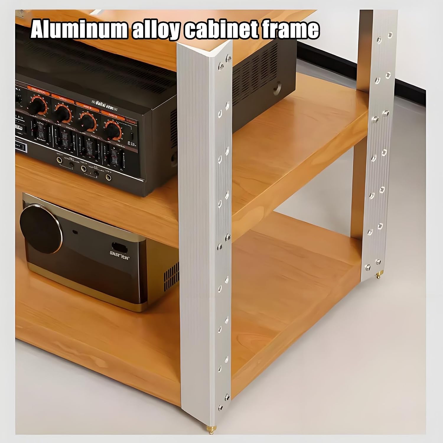 2/3/4-layer Media Stand, HiFi Media Storage Cabinet, Solid Wood TV Stand, Audio Rack with Shock-Absorbing Feet Power Amplifier Shelf Equipment Cabinet(24.6'x18.7'x15.1')