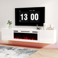 Real Relax 70' Floating TV Stand with 36' Electric Fireplace, Wall Mounted Entertainment Center with Storage, Remote Control, Modern LED Lights Fireplace TV Console for TVs Up to 80', All White