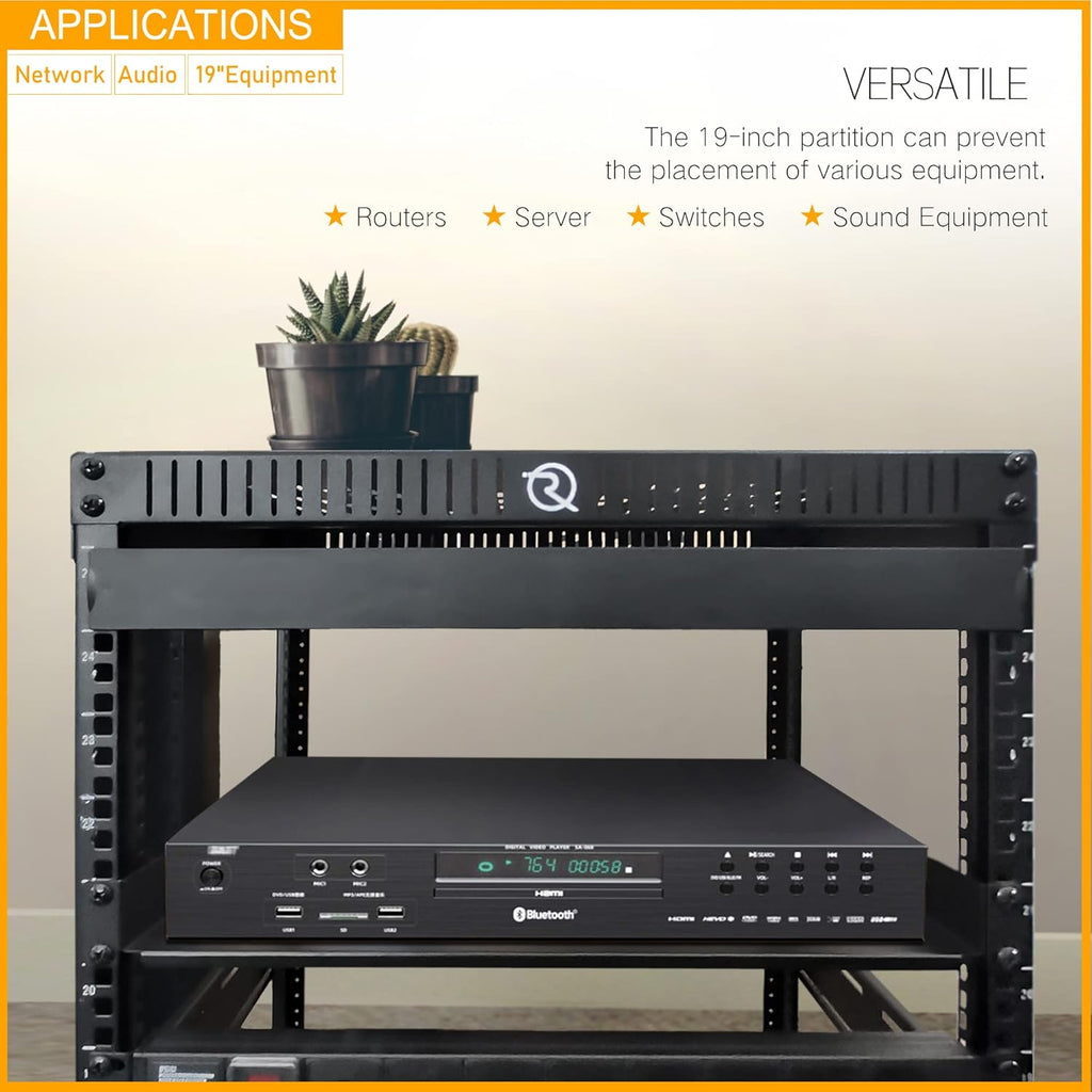RIVECO 22U Stereo & Studio Rack with Caster Wheels, Rolling Network Cabinet, Open Frame Audio Rack for 19-inch Video Music Recording & IT Equipment Lifting Handle & 10' Rack Shelves 2 PCS