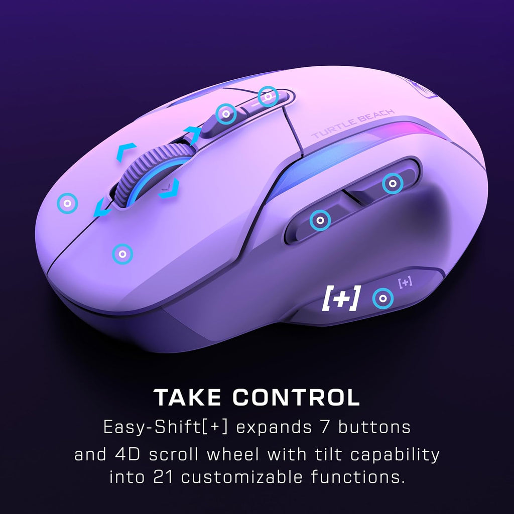 Turtle Beach Kone II Air Wireless RGB Gaming Mouse, 350-Hr Rechargeable Battery, 26000 DPI Optical Sensor, 100M Click Optical Switches, 21 Customizable Inputs, Ergonomic, 4D Scroll Wheel– Arctic White