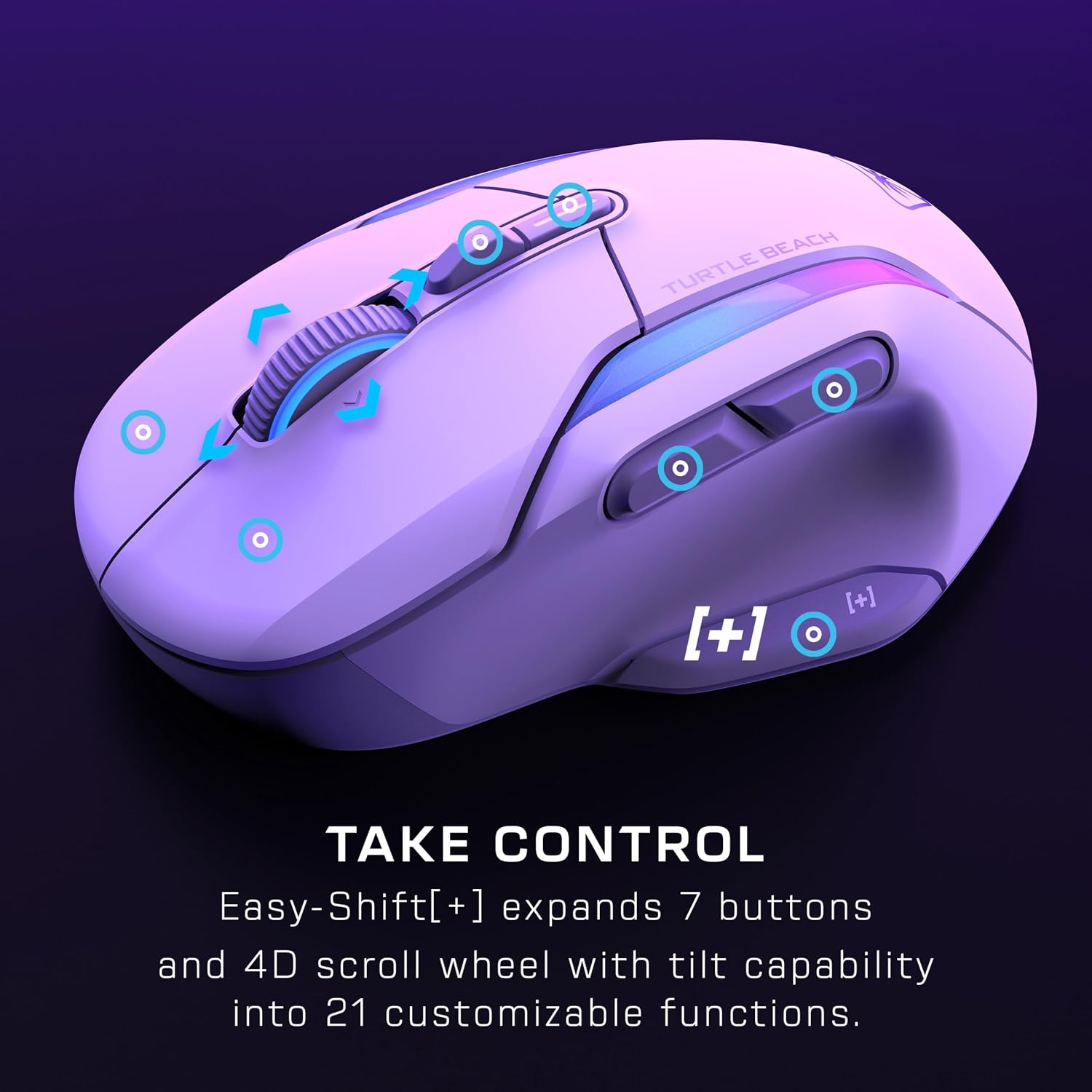 Turtle Beach Kone II Air Wireless RGB Gaming Mouse, 350-Hr Rechargeable Battery, 26000 DPI Optical Sensor, 100M Click Optical Switches, 21 Customizable Inputs, Ergonomic, 4D Scroll Wheel– Arctic White