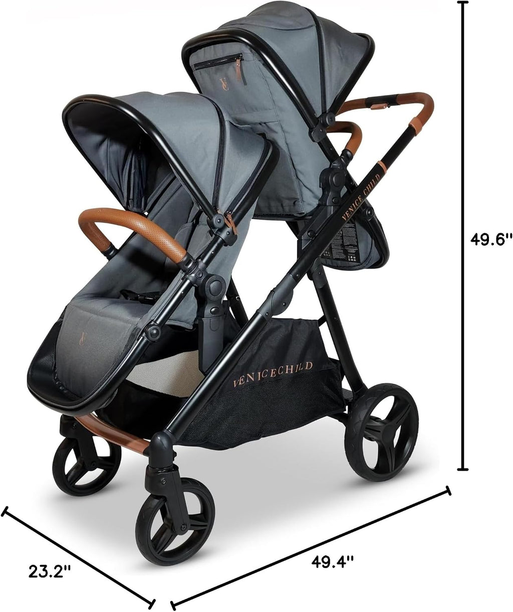 Venice Child Midnight Ventura Single to Double Sit-and-Stand Stroller & 2nd Toddler Seat (Package # 3)