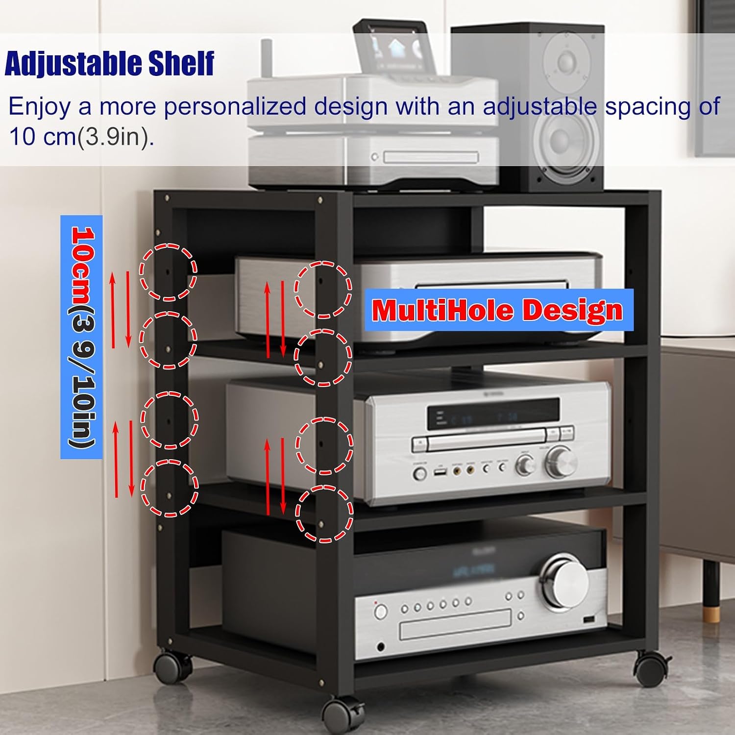 YLLFFLL Black Audio Component Rack Tower Media Stereo Stand Equipment Shelf, 3/4/5/6/7 Tier Media Storage Cabinet with Adjustable Shelf, HiFi Units Furniture(7 Layer)