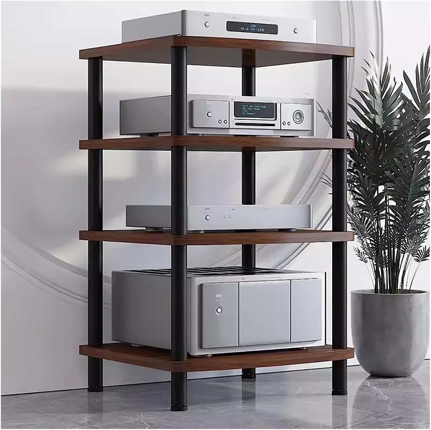 Heavy Duty Audio Video Media Stand - Modern 2/3/4 Tier Stereo Rack for Home Living Room, Durable Electronics Shelf Unit (Dark Brown, 89cm Height)