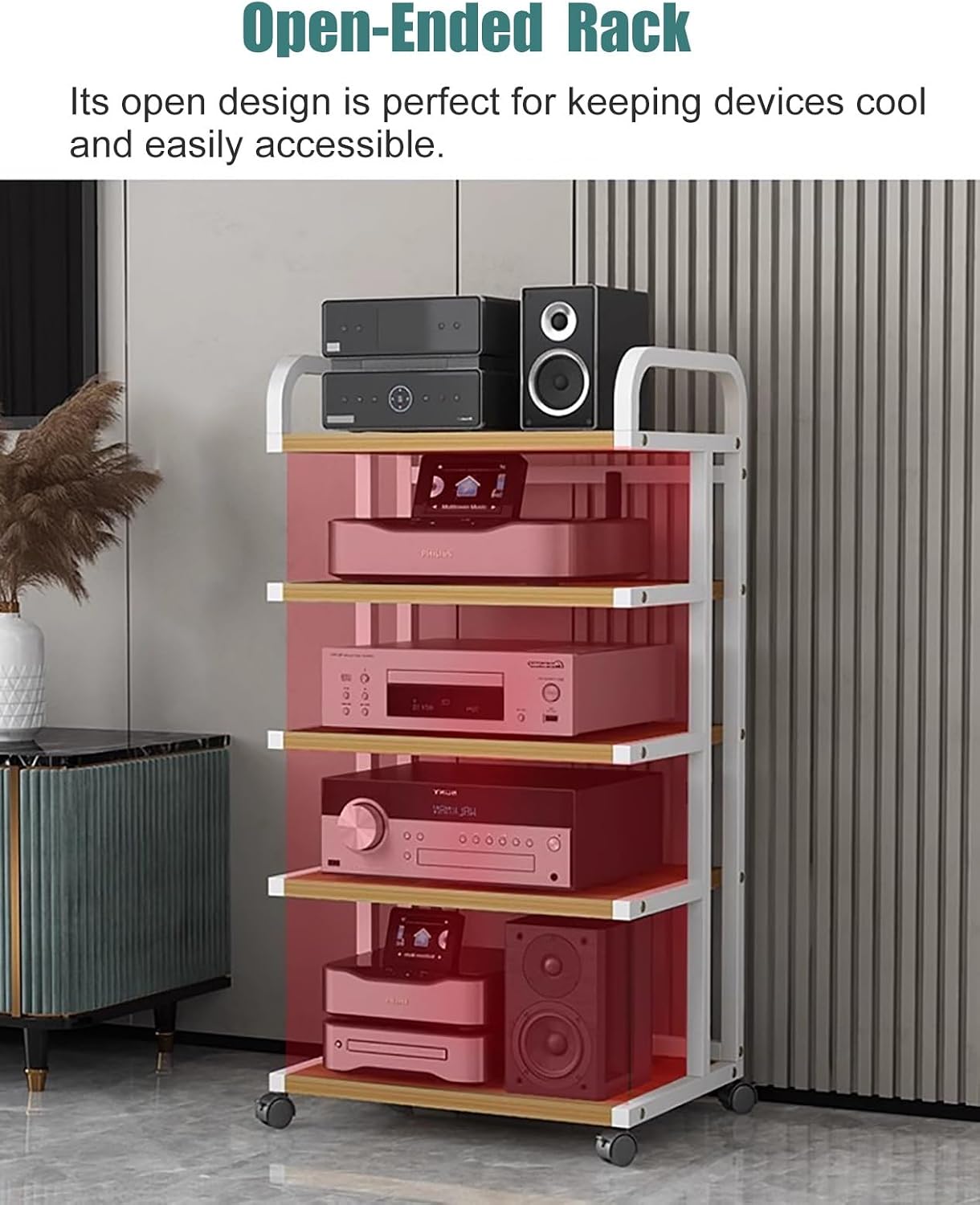 Audio Component Rack Tower Media Stereo Stand Equipment Shelf with Wheels, 3/4/ 5 Layer Steel Heavy Duty Home Entertainment System Organizer Holder (Color : 4 Tier-C) (3 Tier c)