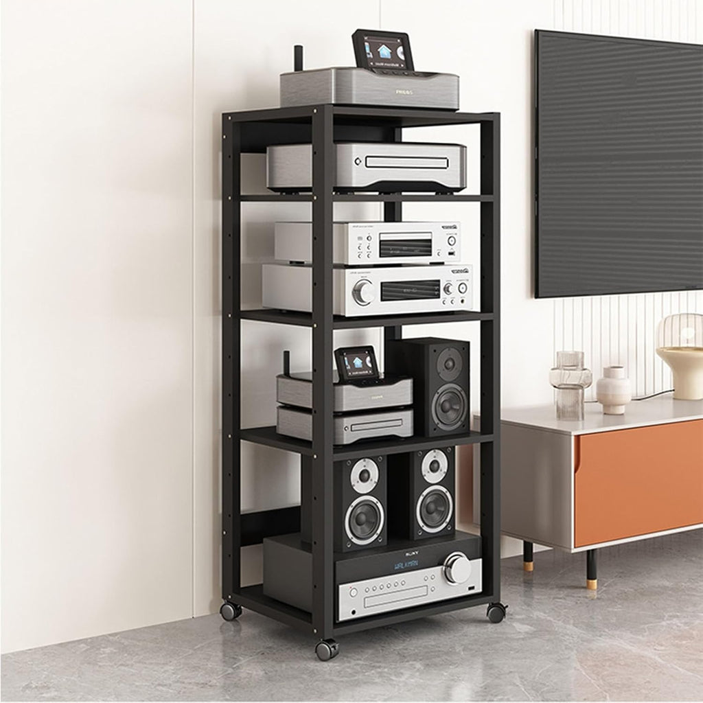 SOBS 5/6/7-Tier AV Media Stand Audio Rack CD Player Stand Stereo Component Storage Cabinet with Height Adjustable Wooden Shelf for Home/Office/Theater, 50x40x131cm (Color : 5 Tier)