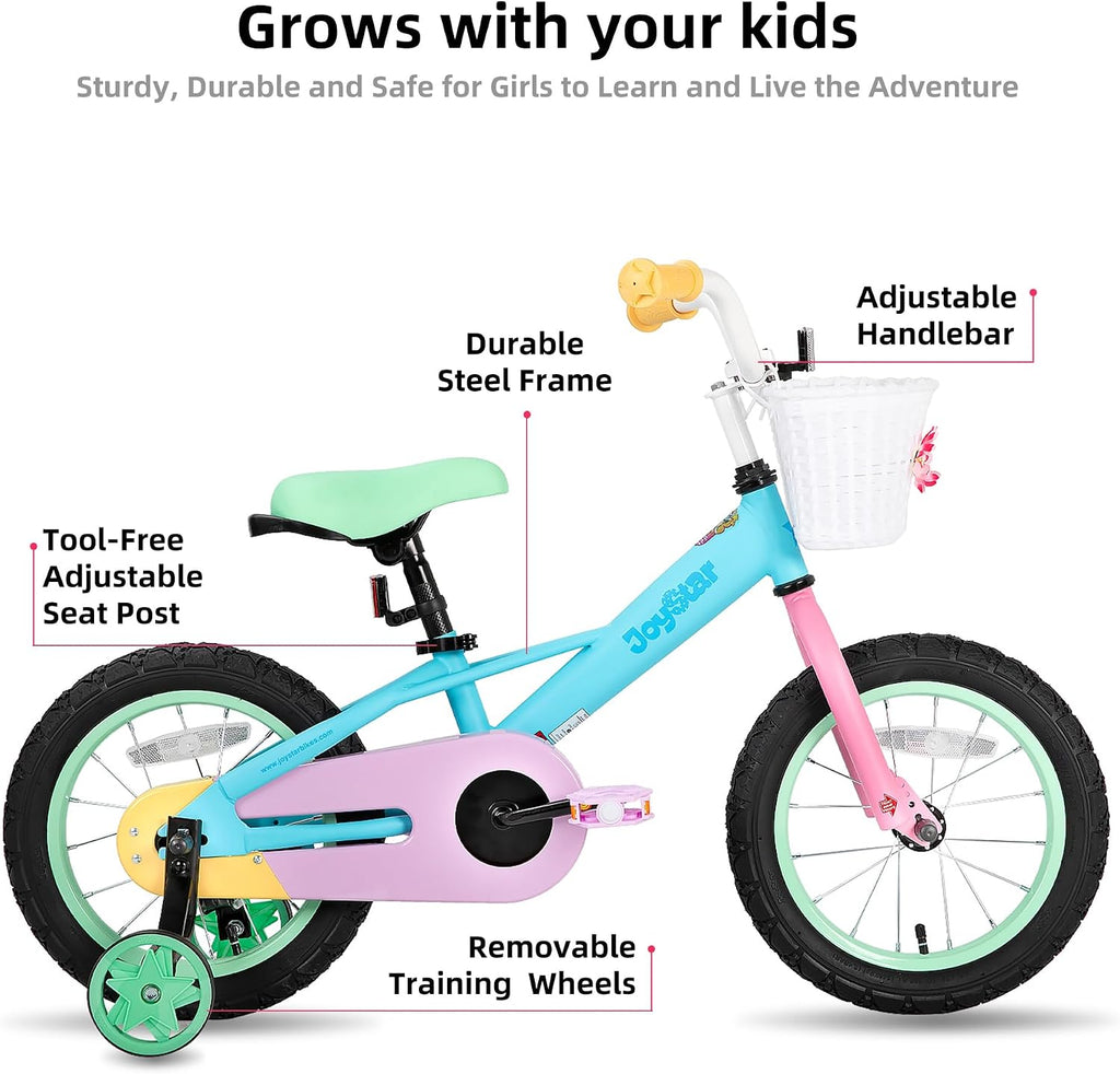 JOYSTAR 12 14 16 Inch Kids Bike for 2-7 Years Girls 33-53 Inch Tall, Toddler Girls Bike with Training Wheels, Rainbow Bikes, Children Bicycle, Macaroon