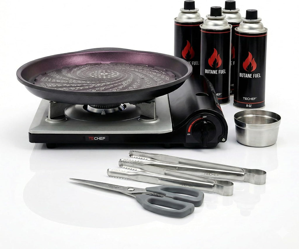 TECHEF - Stovetop Korean BBQ Non-Stick Grill Pan with Agni Portable Gas Stove Burner, Made in Korea (Master KBBQ Set)
