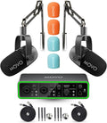 Movo Podcasting Equipment Bundle - Phantom USB Audio Interface, 2 CastMic XLR Dynamic Microphones, and 2 Boom Arms - Complete Studio Setup for Professional Podcasting and Streaming