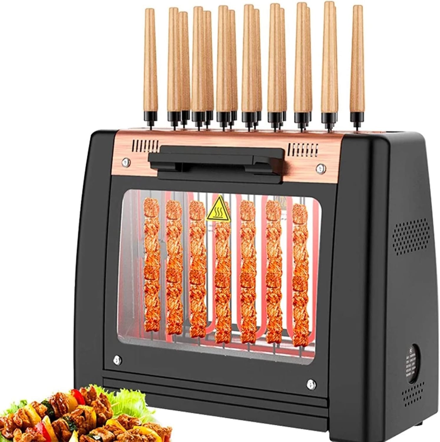 Skewers Barbecue Smokeless Grill,360 Automatic Rotating Lamb Skewers Vertical Grill,2 Stage Temperature Control, Indoor Kitchen Portable Grill