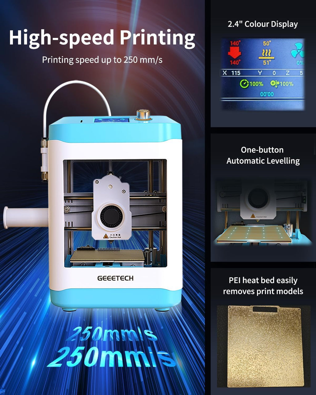 Fully Assembled Mini 3D Printer for Kids & Beginners with WiFi- Complete Starter Kit with Auto Leveling 3D Printer, 1 Roll of Filament, and SD Card, High-Speed, Fully Open Source, for Home & School